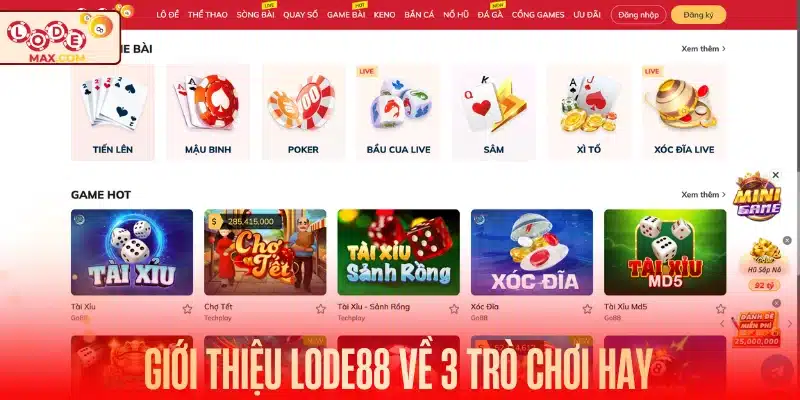 Giới thiệu Lode88 về 3 trò chơi hay